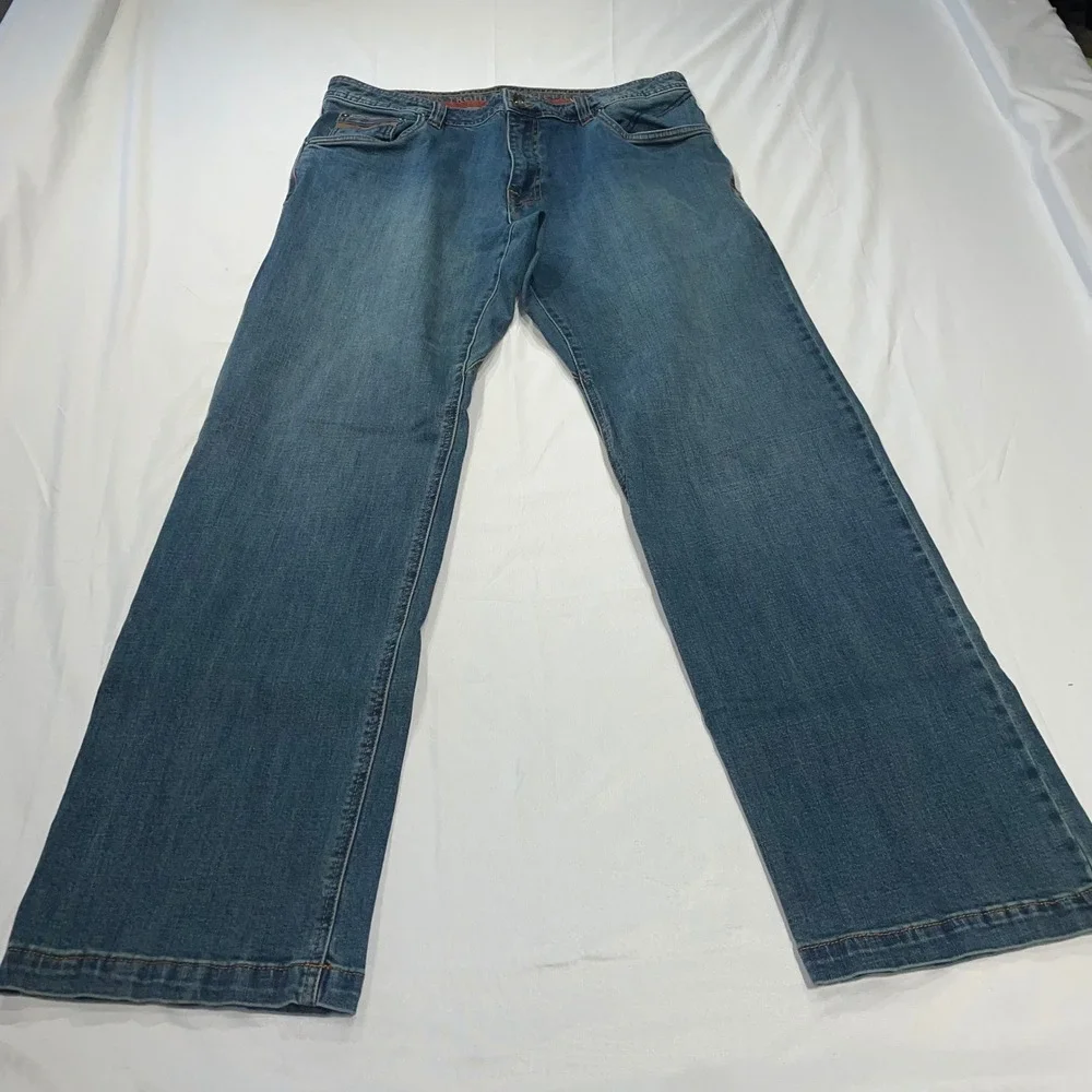Prana Axiom Jeans Mens 36x32 Blue Organic Cotton Stretch Denim Straight Leg